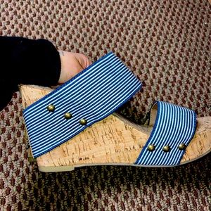 Cute comfy wedges blue and white stripes